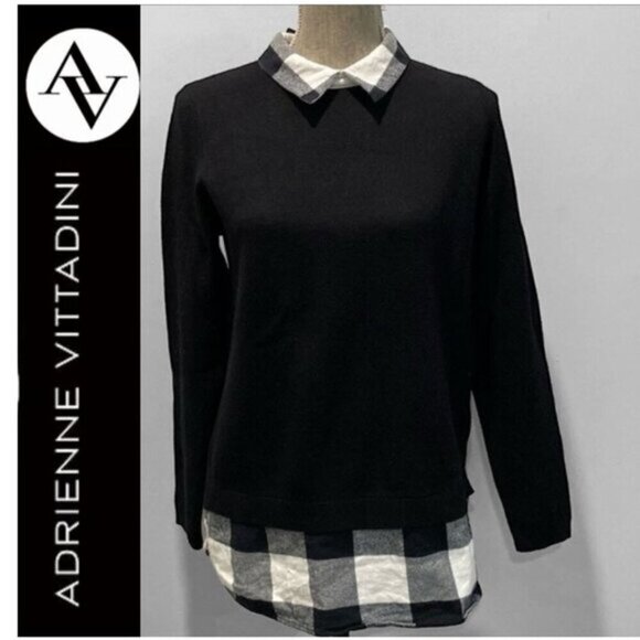 Adrienne Vittadini Black & White Sweater Size Medium - Picture 4 of 15
